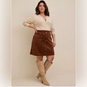 NWT Torrid Mini Corduroy Button Front‎ Skirt Brown Winter Preppy Women’s L (12)